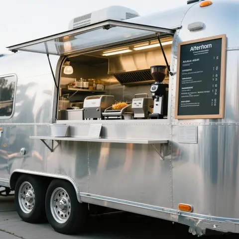 유럽 표준 에어 스트림 푸드 트럭, 풀 키친, 컨세션 BBQ 푸드 트레일러, 포치 포함, 완전 장비 갖춘 맞춤형 푸드 트럭