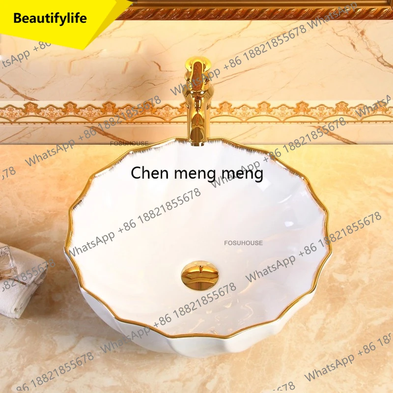 

A17 Nordic Gold-rimmed Washbasin European Ceramic Bathroom Sinks Balcony Single Basin Home Bathroom Accessories Kitchen Wash