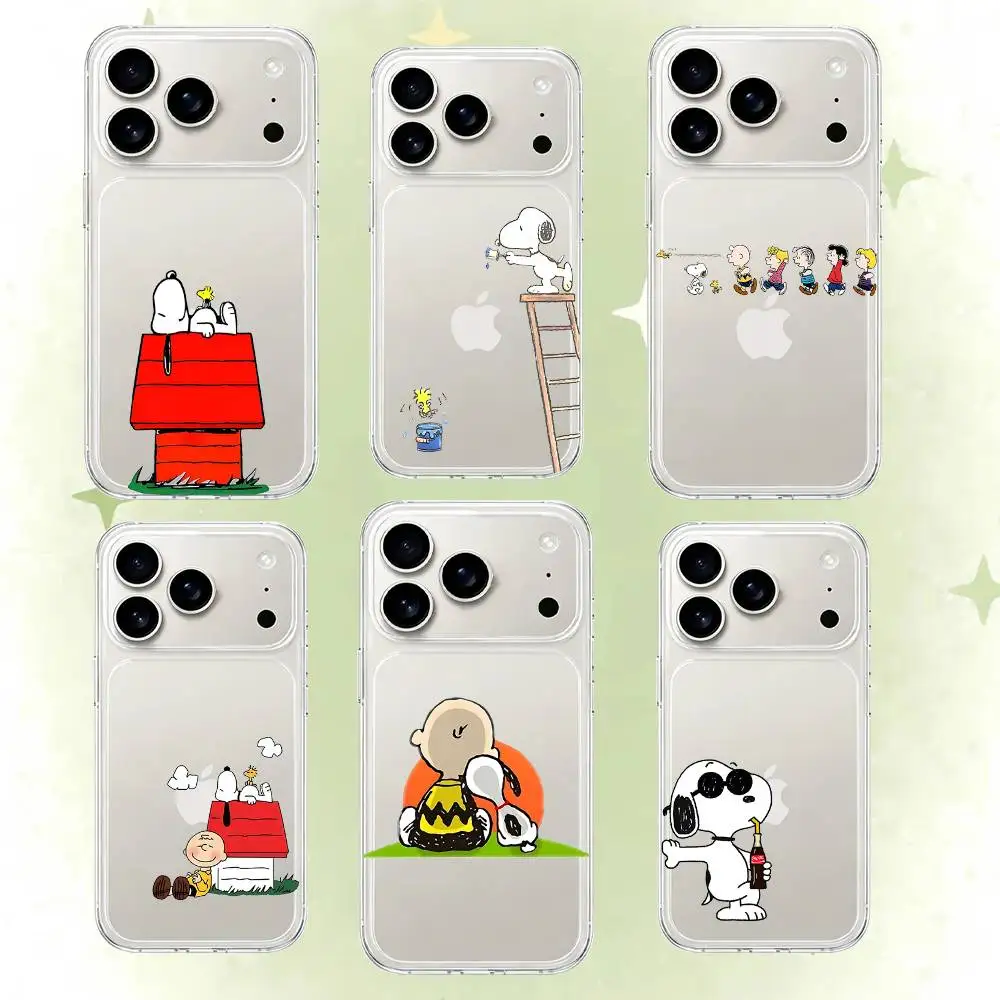Cute S-Snoopy Phone Case For IPhone 17 16 15 14 Plus 13 12 11 Pro Max Phone Back Cover Transparent Shockproof Cover