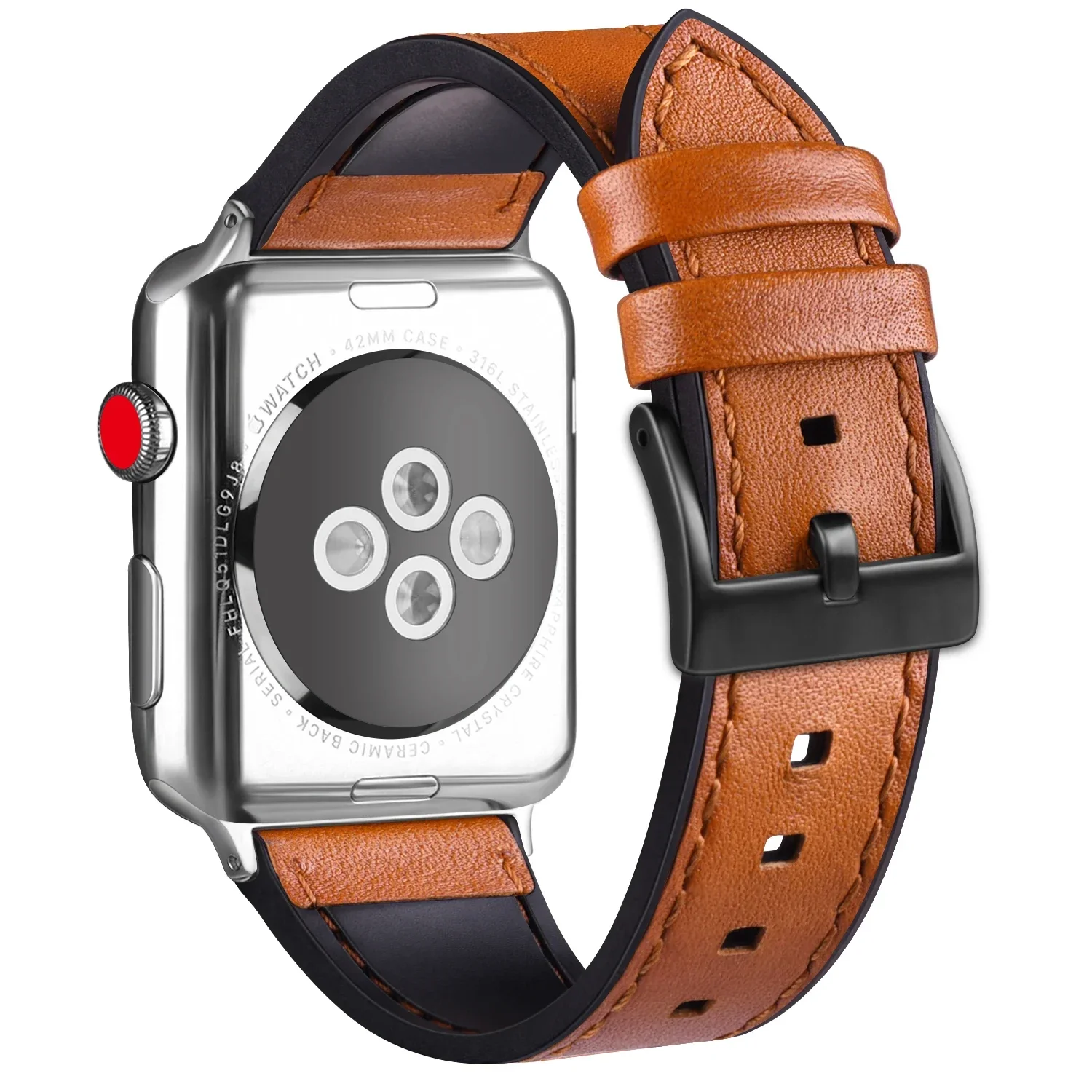 Apple Watch用の革とシリコンのストラップ,通気性のあるブレスレット,シリーズ9,8,7,45mm, 41mm,iwatch 6,5,4,se,2,44mm 40mm、42mm、10mm、46mm、42mm