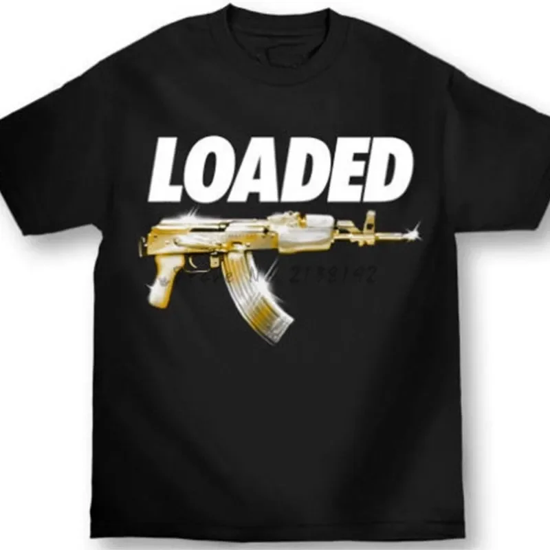 Mafizaso Men's Loaded T Shirt Black Gold Gangsta Hip Hop Urban wear Guns Monrsoe Tee Cool Designs Cotton T Shirt Euro Size S-3XL