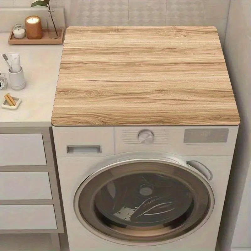 VIKAMA Natural Oak Wood Grain Washing Machine Top Mat Light Timber Texture Minimalist Water Resistant Non Slip Kitchen Balcony