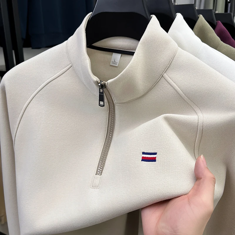 

Luxury Men Long-Sleeved T-Shirt High Neck Half-Zip Non-deforming Geometric Pattern Winter New Pullover Casual Fashion Men's Wear