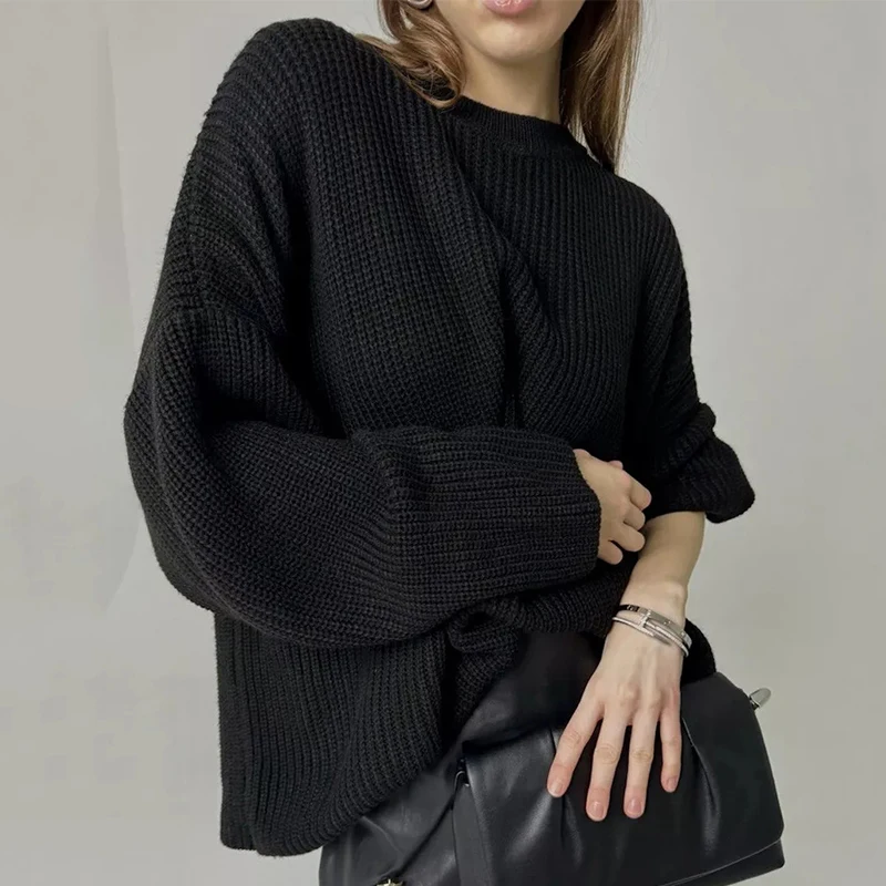 

Базовый однотонный свитер в рубчик, женские осенне-зимние мягкие теплые джемперы с длинными рукавами, женские свободные вязаные пуловеры с круглым вырезом Mujer