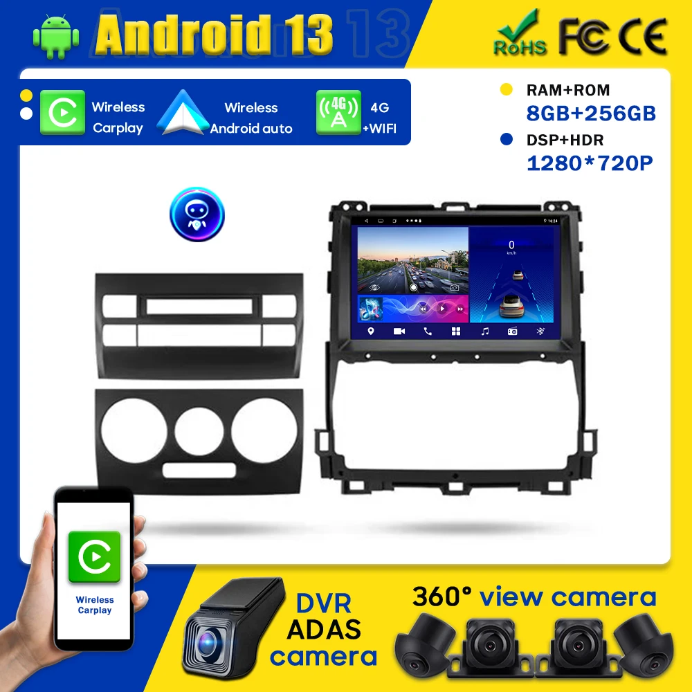 

Radio Auto For Toyota Land Cruiser Prado 120 3 III 2002-2009 Android Car Player Head Unit GPS Carplay Multimedia Navigation DVD