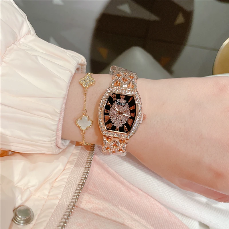 여성용 다이아몬드 골드 시계, 여성용 손목 시계, 럭셔리 브랜드, 라인석 팔찌 시계, 여성 Relogio Feminino