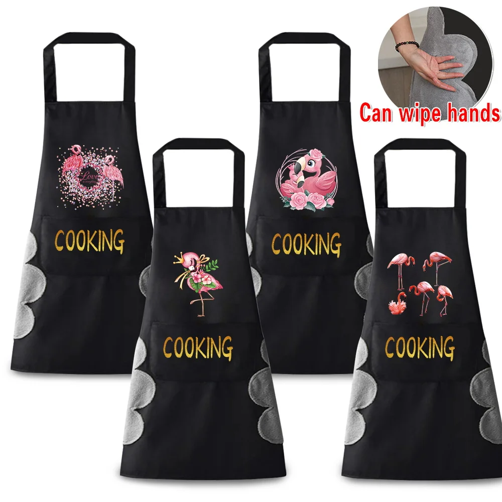 Fashion Household Cooking Kitchen Aprons Women Waterproof Apron for Men Coffee Work Bib Wipe Hand Overalls Flamingo Series