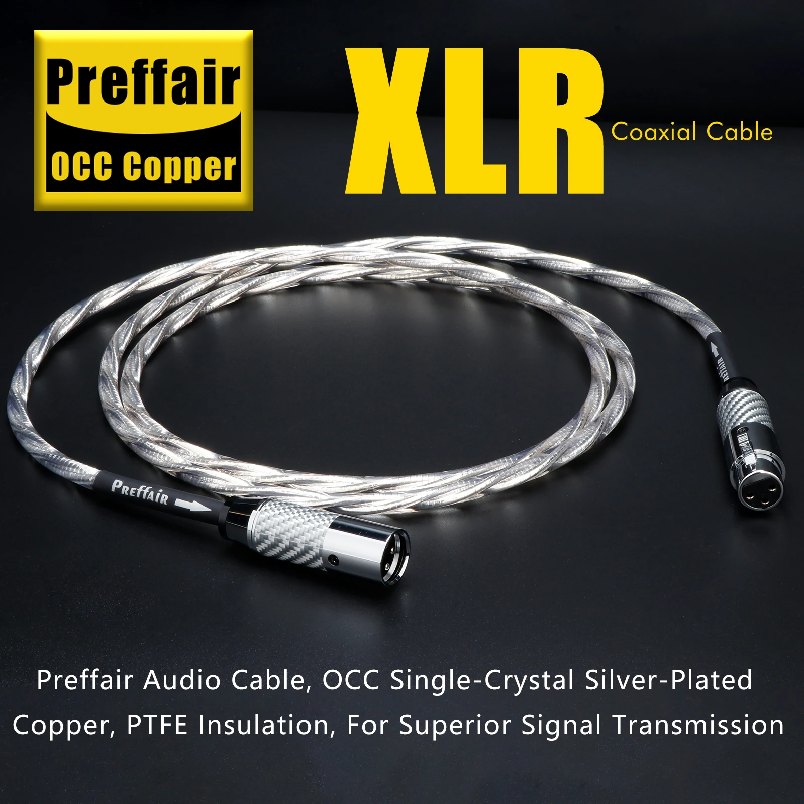 Music Ribbon 110 ohm Coaxial XLR 3 Pins Digital  Balance Cable with White 24K Carbon Fiber Shells Amplifier Audio Signal Cable