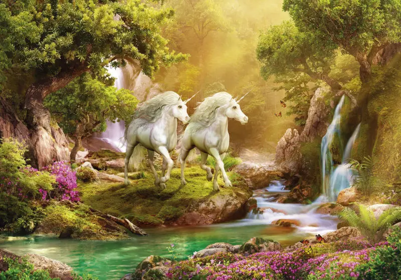 

JMINE Div 5D Единорог Лесное дерево Река Цветок Полная алмазная живопись наборы крестиков художественные темы животных 3D краска по бриллиантами