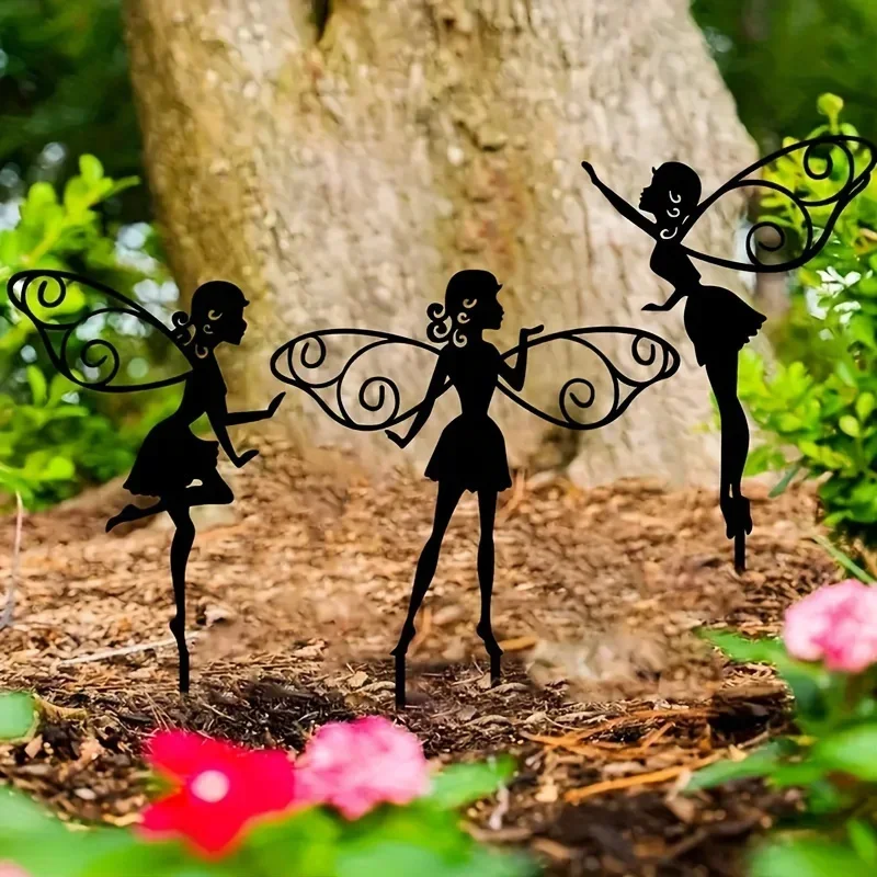 1/3pcs Ground Inserts for Outdoor Decor, Perfect for Patio, Yard, and Lawn Art Metal Flower Fairy    Silhouette Garden Stakes