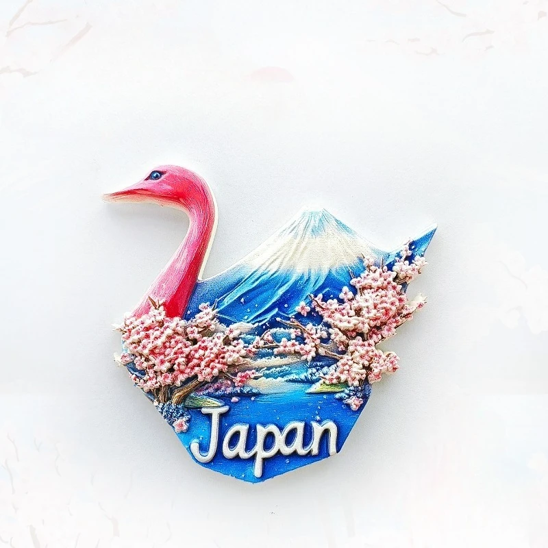 

Japan Swan Fridge Magnet - Elegant 3D Pink Bird & Mountain Souvenir Unique Japanese Spring Gift for Travel & Zen Home Decor