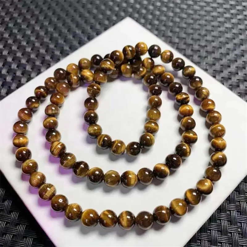 6MM Natural Yellow Tiger Eye Stone Triple Circle Bracelet Women Fashion Healing Crystal Lovers Strand Jewelry Gift 1PCS