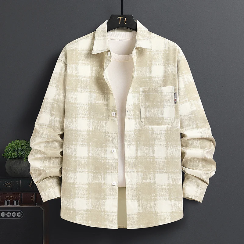 2026 Autumn/Winter New Men's Fashion Casual Shirt Plaid Shirt Four Seasons Base Layer Jacket Lightweight Coat