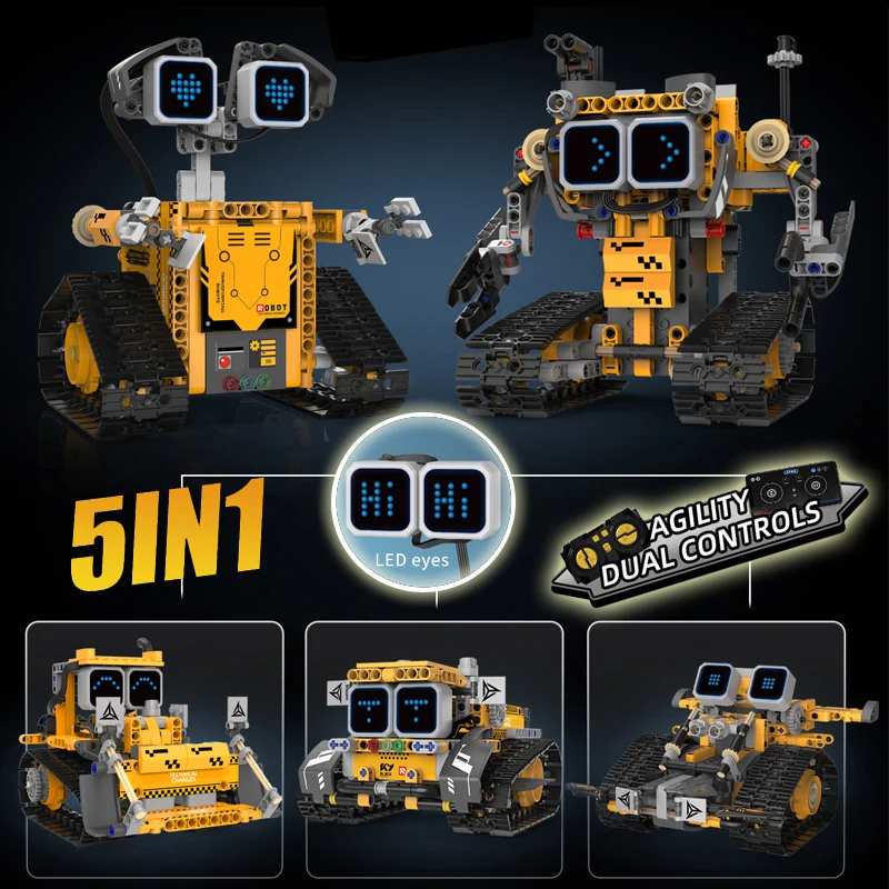 

5in1 LED Eye Remote control Programming Robot Building blocks Multi expression Technology Machinery Series assembly model