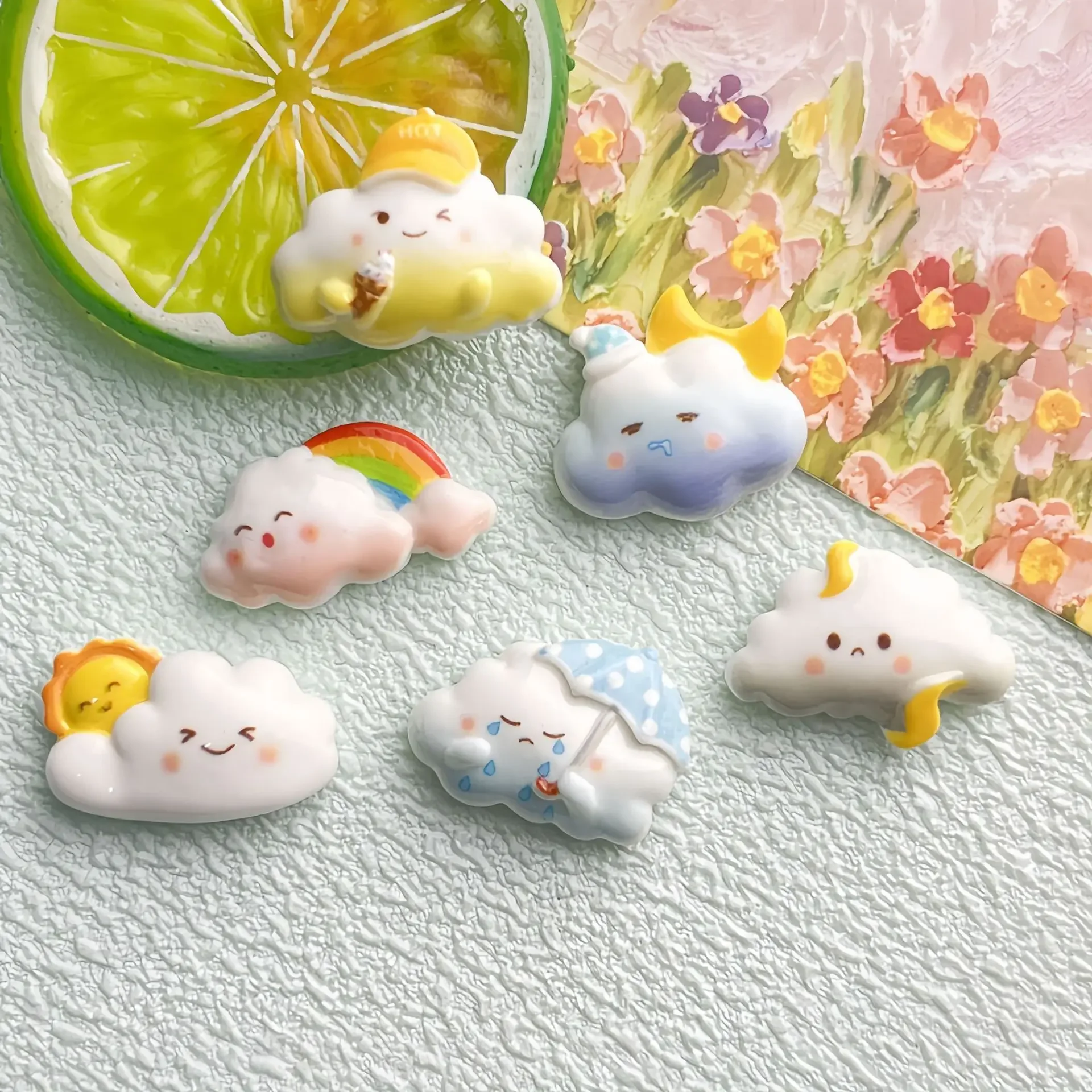 5pcs Glossy cloud weather resin flatback cabochons diy crafts materials jewelry making charms