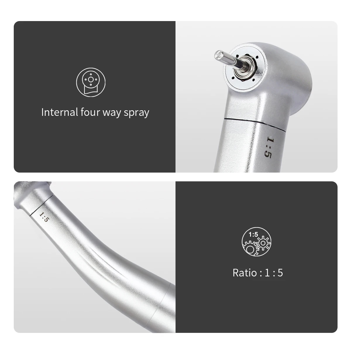 AZDENT Dental 1:5 Low Speed Handpiece Increasing Red Ring Contra Angle Internal Water Spray With Optic Fiber For E-type Motor