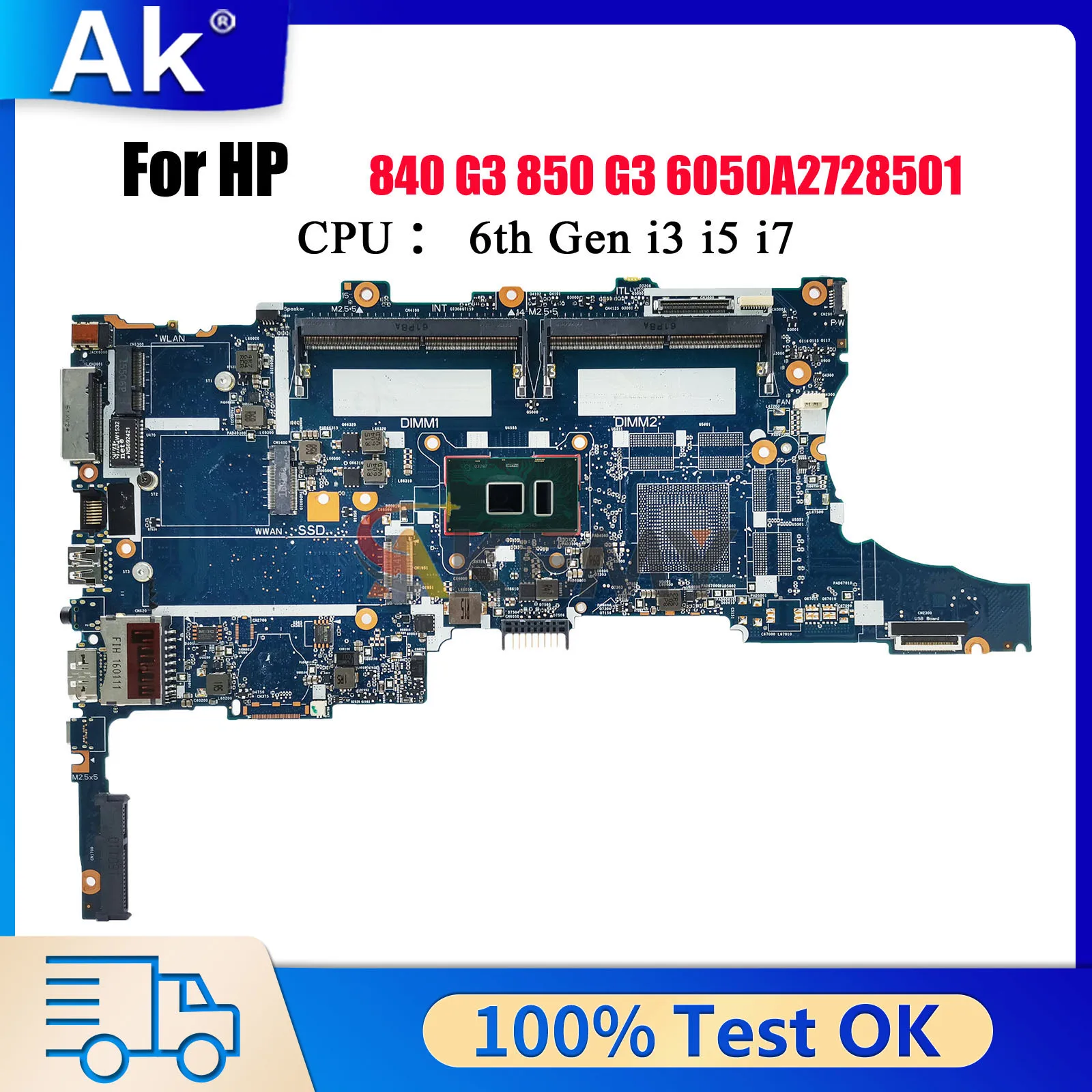 

6050A2728501 для ноутбука HP EliteBook 840 G3 850 G3, материнская плата с процессором i5 i7 6-го поколения DDR4 826806-001, 100% полностью протестировано