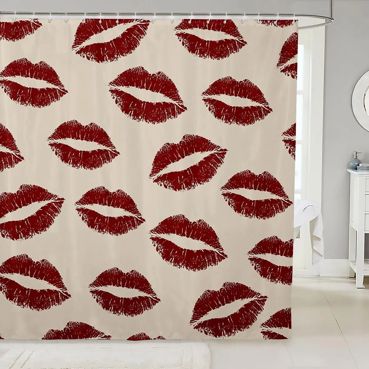 Red Lip Shower Curtain 3D Lipsticks Print Fabric Shower Curtain,180x180cm,Romantic Mouth Bathroom Shower Curtain Sets Valentine'