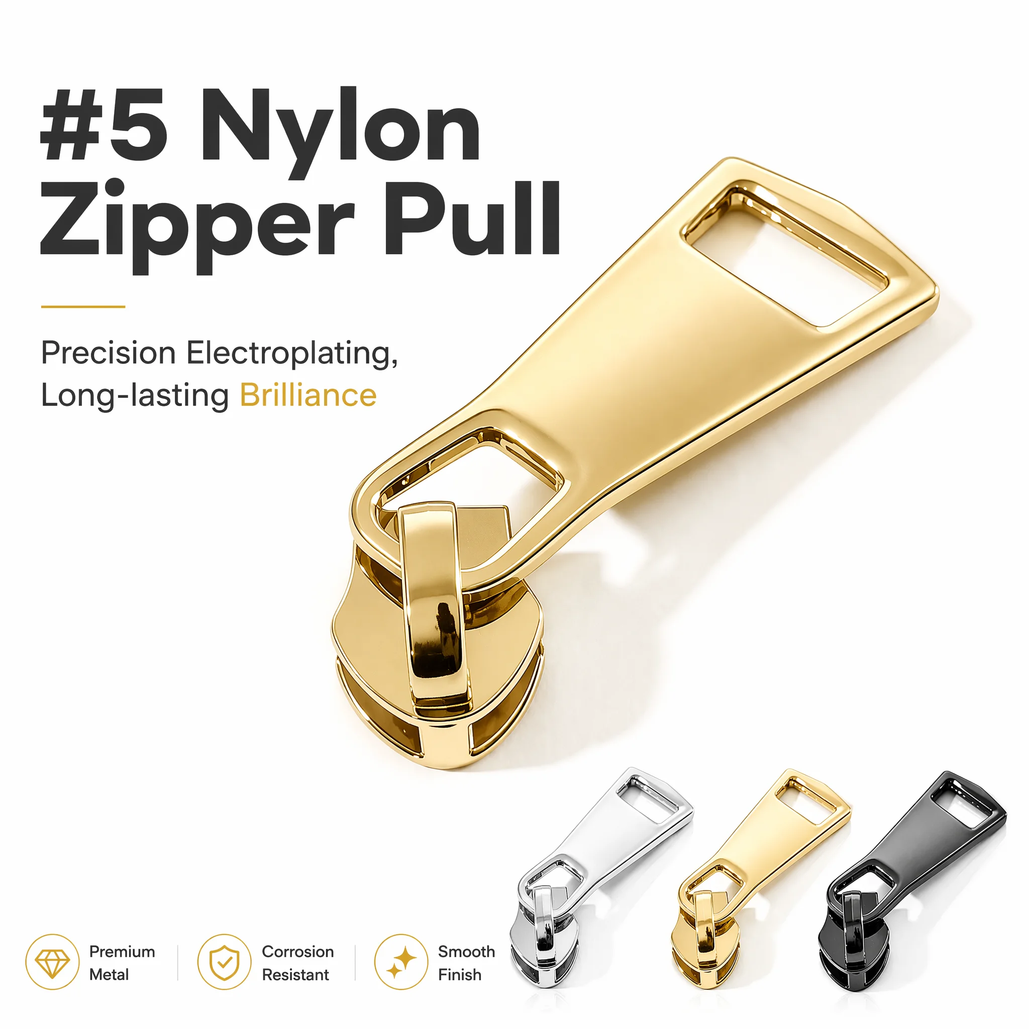 5/100/200Pcs 5# Zipper Puller Sliders for Nylon Zips Closures Bag Jacket Pocket Zip Head Repair Kit Garment DIY Accessories