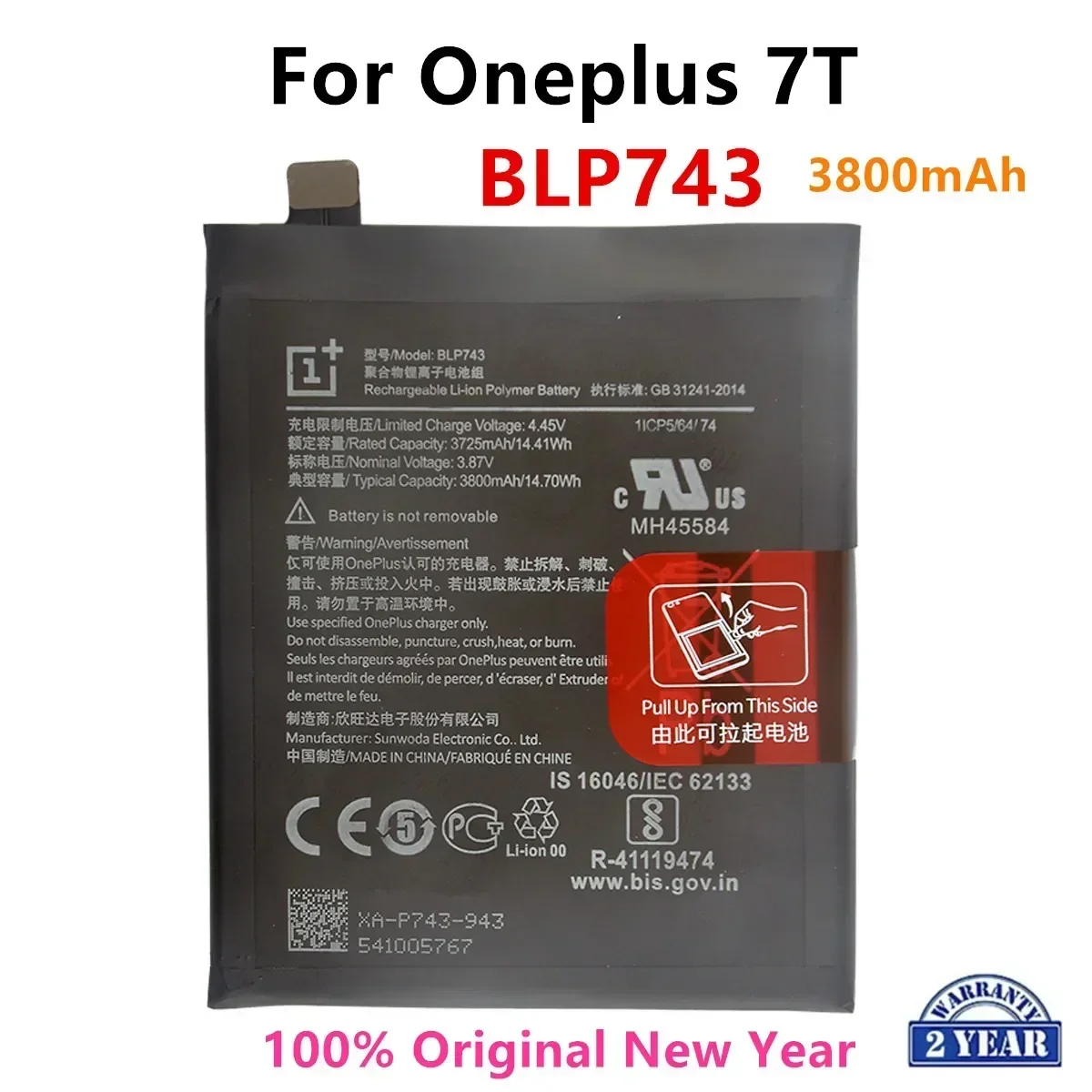 

100% Orginal BLP743 3800mAh Replacement Battery For OnePlus 7T One Plus 7T Genuine Latest Production Phone Batteries