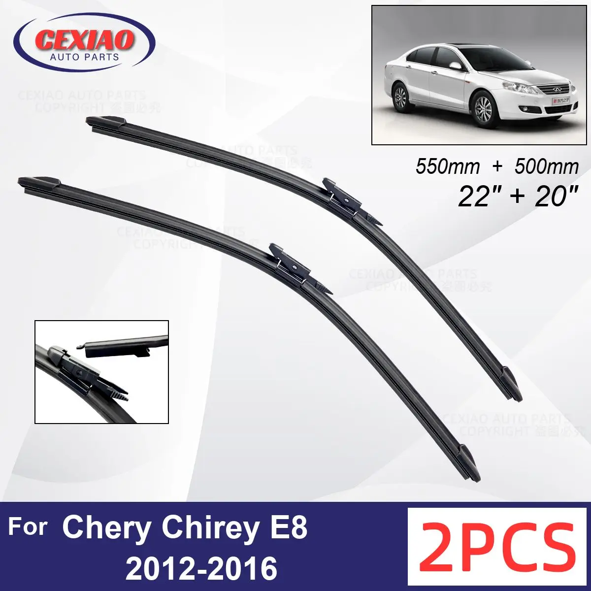 

Автомобильный стеклоочиститель для Chery Chirey E8 2012-2016, передние стеклоочистители, мягкие резиновые стеклоочистители для авто, лобовое стекло 22 дюйма + 20 дюймов 550 мм + 500 мм