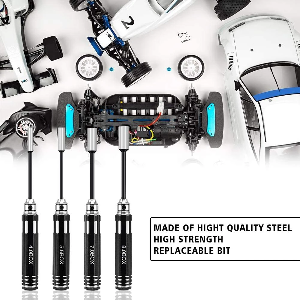 4Pcs 4.0 5.5 7.0 8.0 Hex Driver Set Allen Screwdriver RC Tools Flat Head Hexagon Screw Drivers Wrench Tool Kit for RC Quadcopter