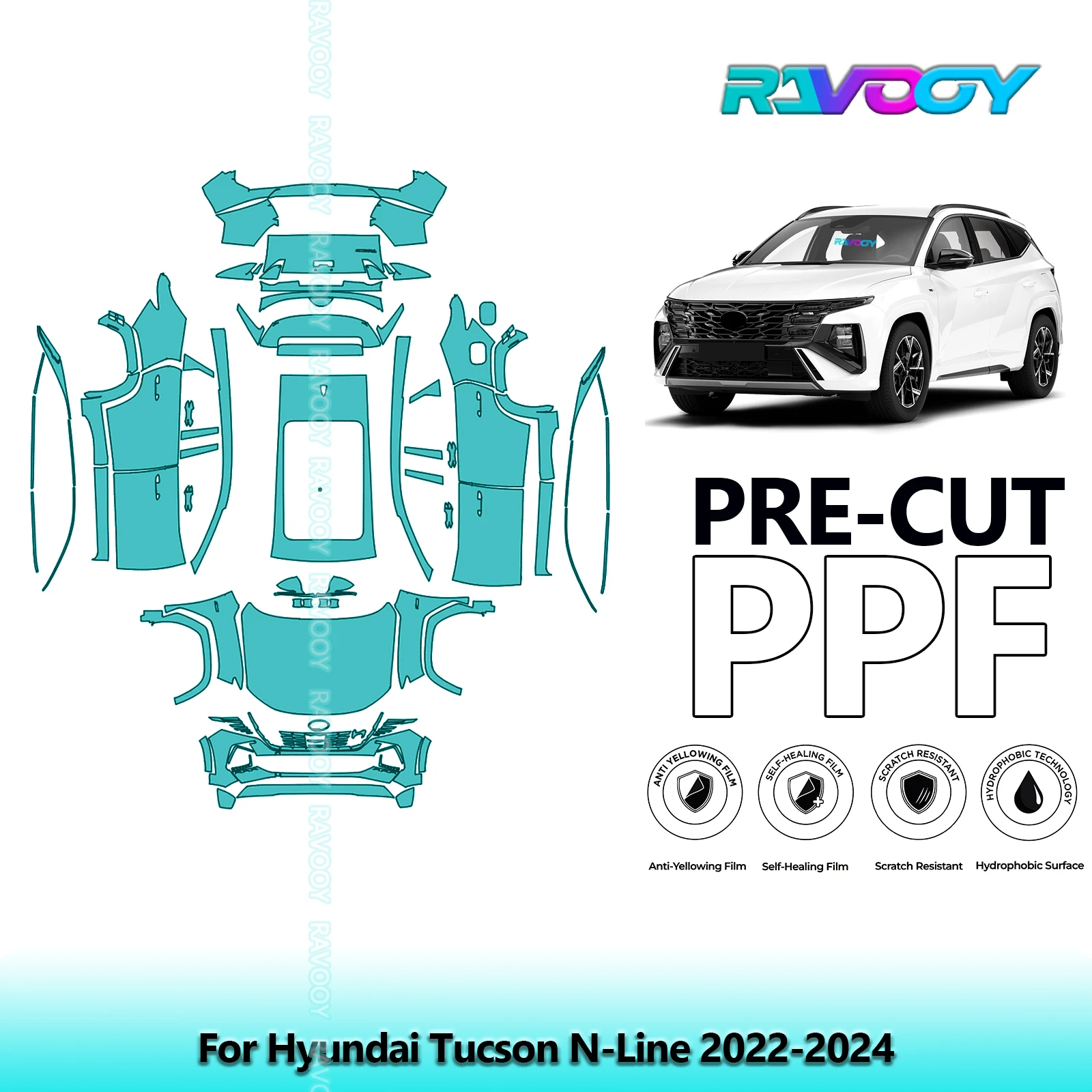 RAVOOY Custom-Fit Precut TPU PPF Full Vehicle Clear Bra Stone Guard EU UK For Hyundai Tucson N-Line 2022-2024