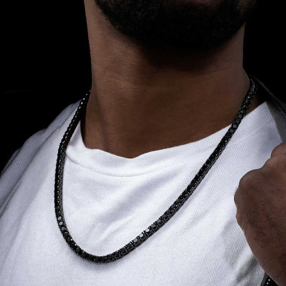 Nuoya 3/4MM 5A Zircon Balck Tennis Chain Hip Hop Jewelry Iced Out CZ Plated Gun Black Necklace Gift for Him or Her Wholesale