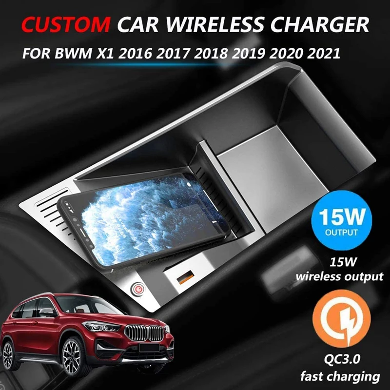 

15W Car Wireless Charger QI Phone Charger Fast Charging Case Armrest Box Phone Holder For-BMW X1 F48 X2 F39 2016-2021