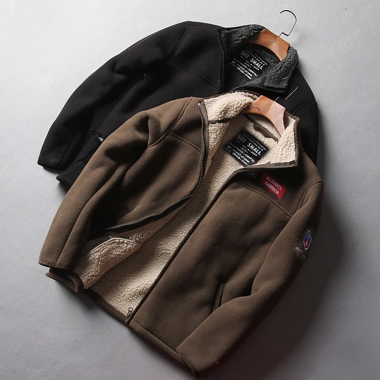 

Мужская утепленная куртка из хлопка с флисовой подкладкой и отделкой из овечьего вельвета, для активного отдыха, осенне-зимняя, новинка, с декоративной молнией
