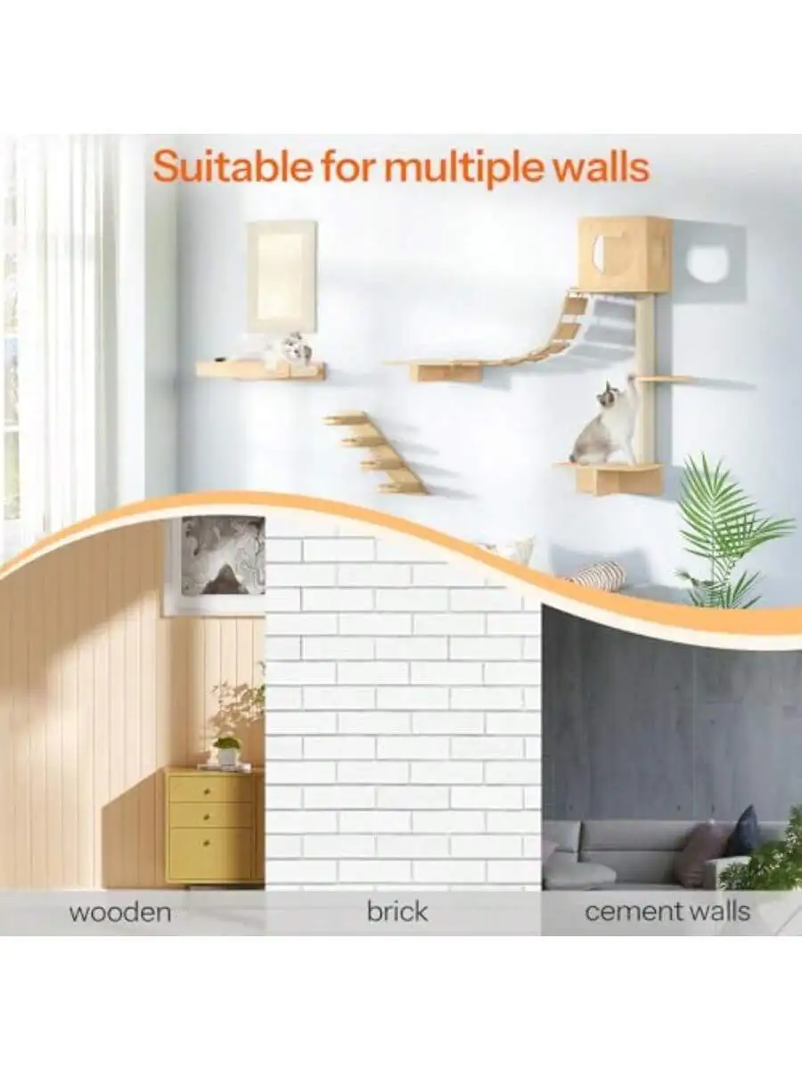 

Modern Wall Mounted Cat Shelves Set With Hammock Corridor House Staircase And Scratcher For Indoor Cats