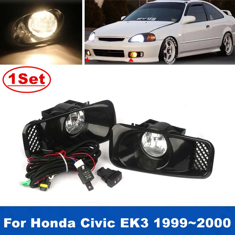 

1 комплект, сменный бампер, противотуманная фара в сборе, комплект для Honda Civic EK3 1999 2000 с проводами
