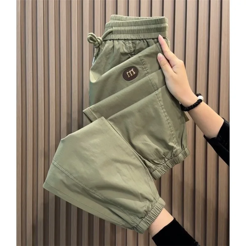 

Waed Cotton Casual Pants Men's Thin New Spring Summer Nine Points Elastic Waist Cotton Linen Harlan Pants Slimming Effect