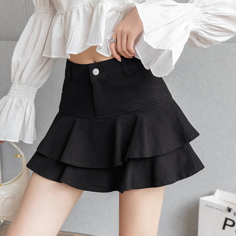 Fashion Streetwear Denim Micro Mini Skirts Women High Waist Elastic Ball Gown Jean Skirt With Shorts Y2K Cargo Jupe Short Femme