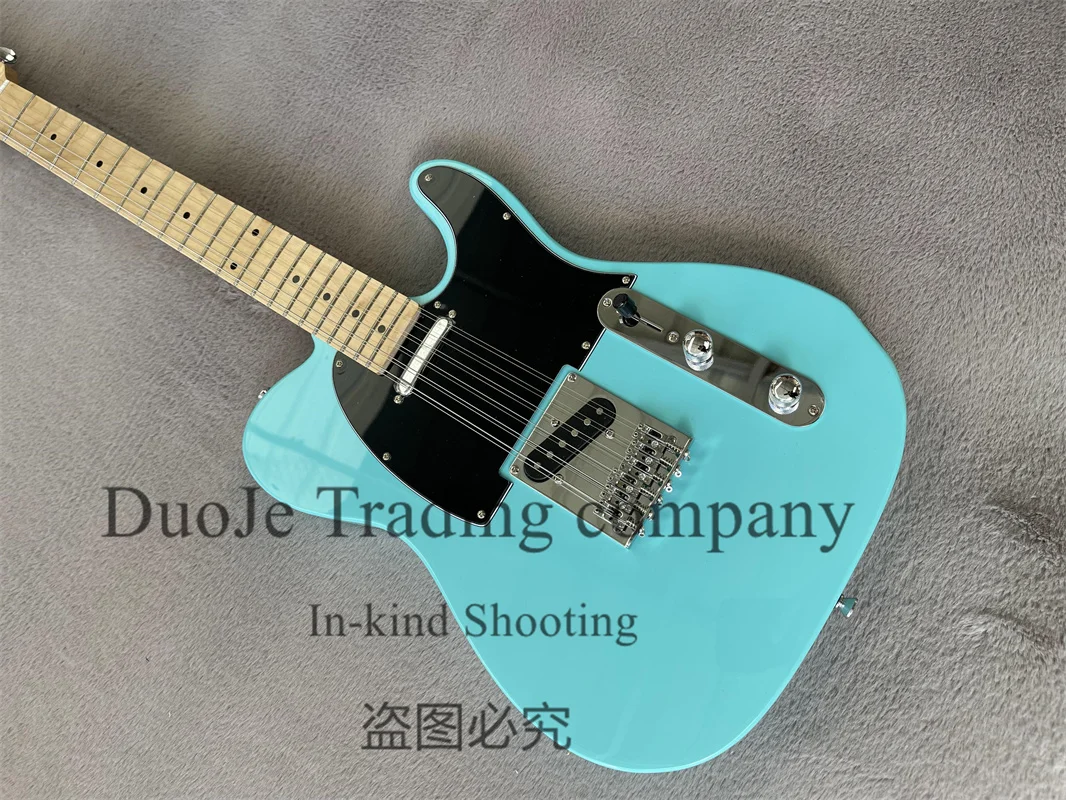 12 String Electric Guitar Tel Sky Blue Body Maple Neck Black Pickguard Strings Though Body   support customization