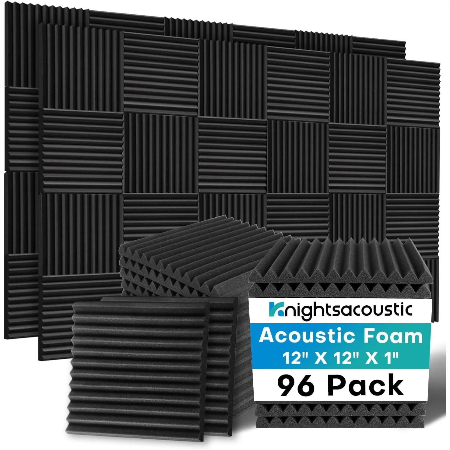 

Acoustic Foam Panels 96 Pack, 1x12x12 Inches Sound Proof Wall Panels, High Density Sound Absorbing Wedges for Studio, Black