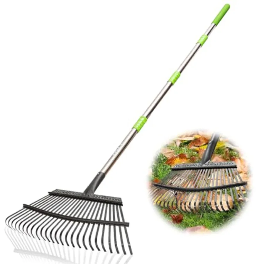 

Rake for Leaves Adjustable 65 Inch Long, 18 Inch Wide Garden Rake with, Metal Leaf Rakes, Rakes for Lawns, Gathering Leaves, We