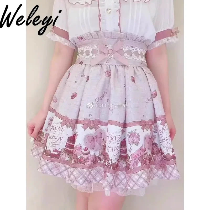 

Sweet Japanese Skirts Suit 2024 Summer Bowknot Crystal Embroidery Lace Peter Pan Collar Shirt Fashion Short Skirt Two Piece Sets