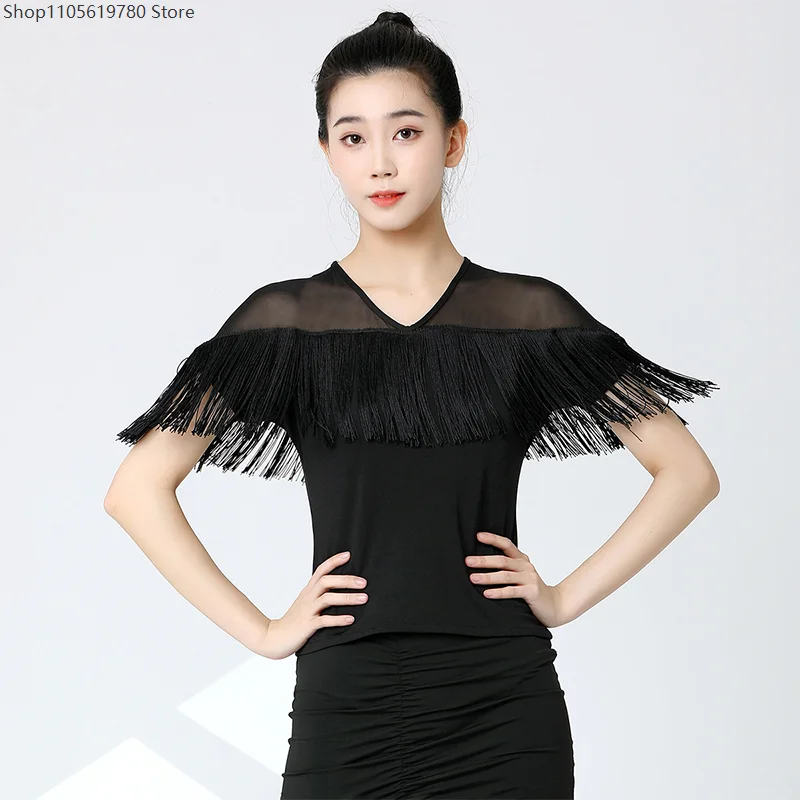 

Latin Dance Tops Ballroom Dance Costume Tassel Dance Shirts Women Modern Dance Tops Samba Dance Practice Competition Clothing