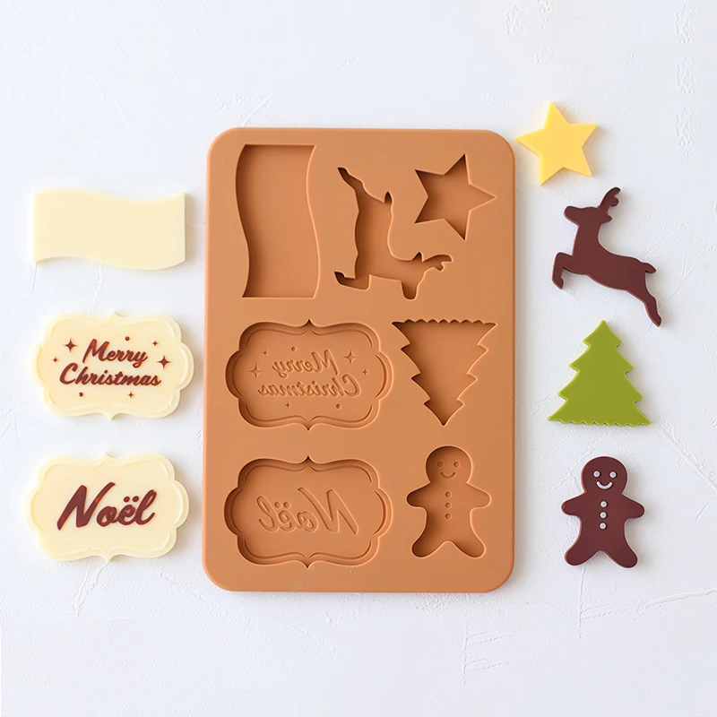 

Christmas 3D Silicone Mold Gingerbread Man Chocolate Baking mold Elk Pattern Xmas Tree Party DIY Dessert Decoration Baking Tools