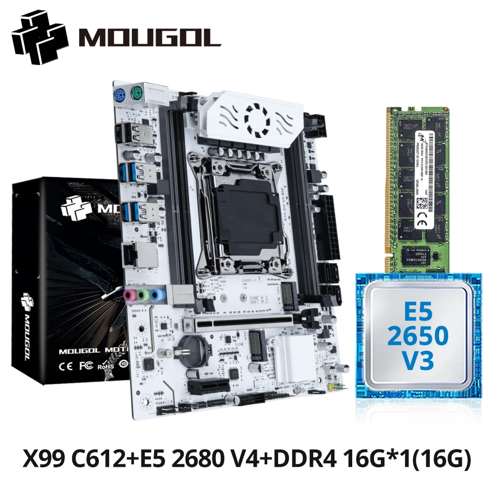 Комплект материнской платы MOUGOL X99 Чип C612 с процессором E5 2650 V3 и DDR4 16 ГБ * 1 2133 МГц ОЗУ NVME PCIE3.0 для настольного компьютера