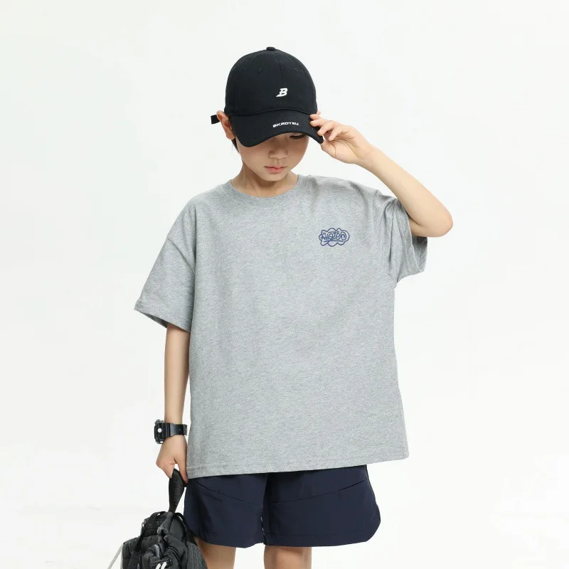 26 Spring Summer Children Kid Clothes Short Sleeve T-Shirt Boys Letter Print Loose Casual Base Layer Pullover 5-16 Years Outfit