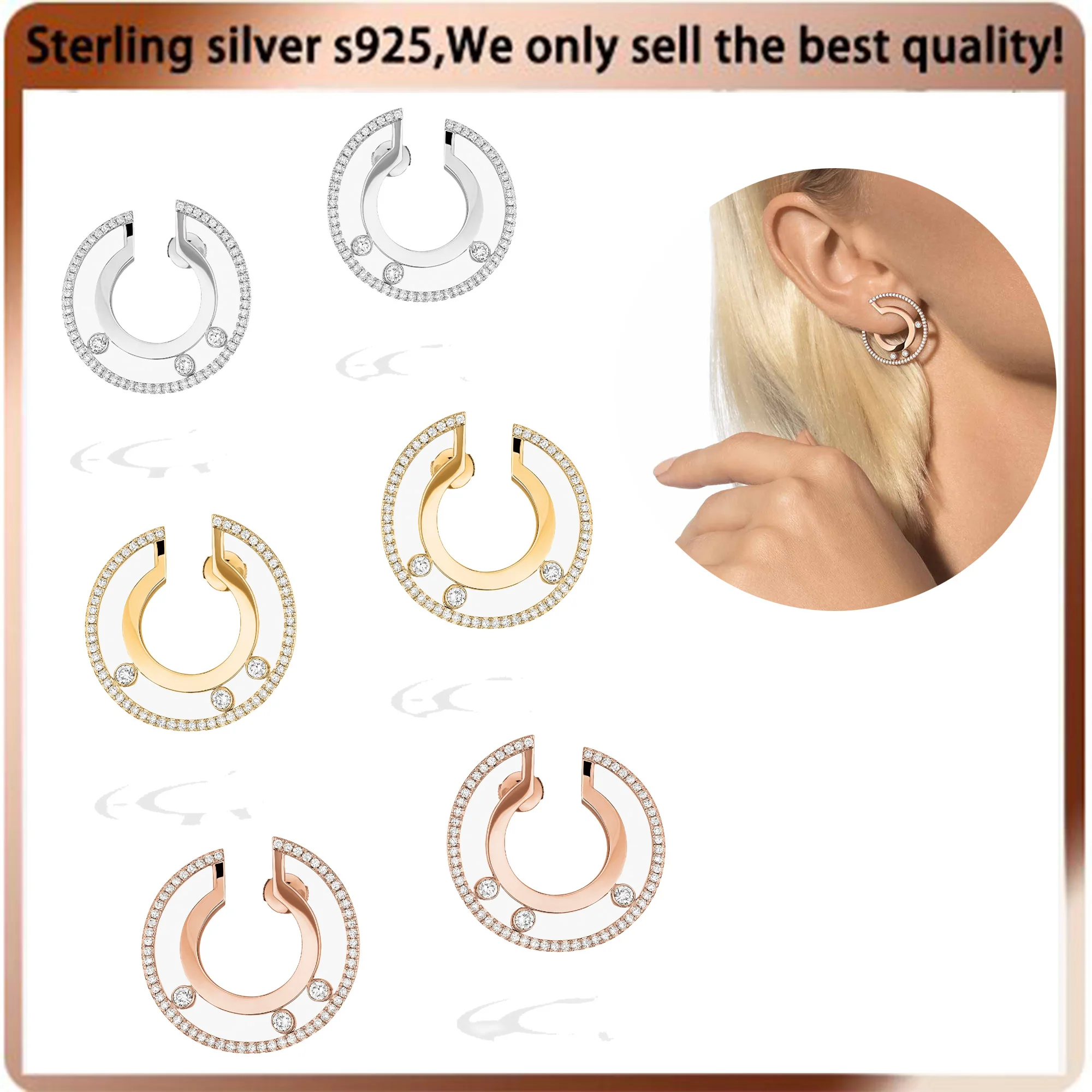 

Hollow out exquisite earrings, classic sparkling gift, Messi light luxury