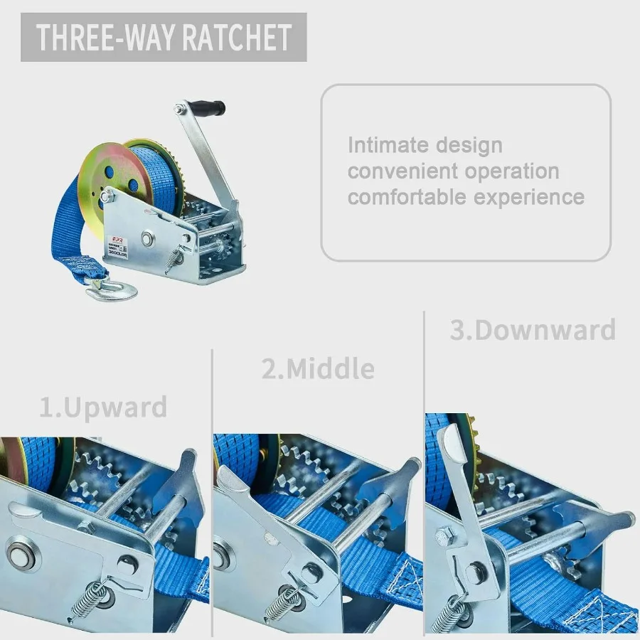 ونش القارب 3500 رطل، مع حزام أزرق بطول 32 قدمًا وسرعتين قابلة للتحويل، لونش سحب مقطورة القارب #4