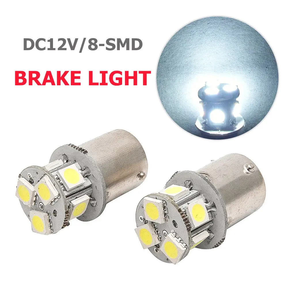 2pcs/Pair DC 12V 8-SMD Car Brake light bulbs Car White LED Brake Reverse Turn Stop Tail Light Bulb