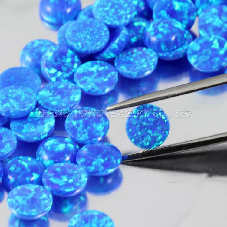 

Hot Sale 1.5mm to 10mm Round Shape Flat Bottom Blue OP05 Synthetic Cabochon Opal Stone