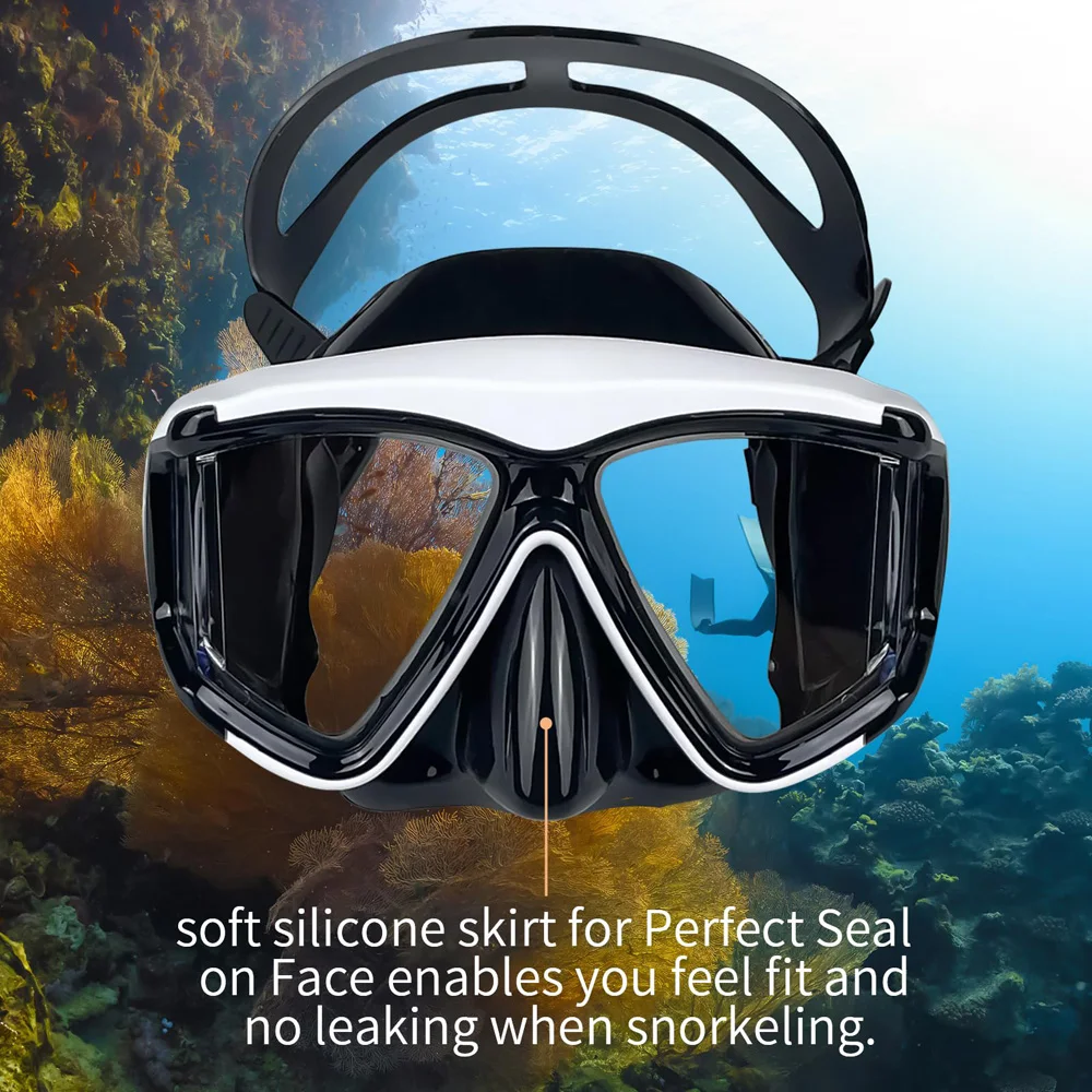 Diving Mask Snorkel Swimming Goggles Scuba Silicone Skirt 3 Windows Anti-Fog Anti-Leak Wide View Panoramic HD For Adult Youth