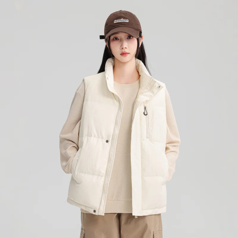 Minsu 2025 New Stand Collar Down Vest Men's Workwear Style Multi-Pocket Warm Fashion Casual Sleeveless Down Jacket Vest