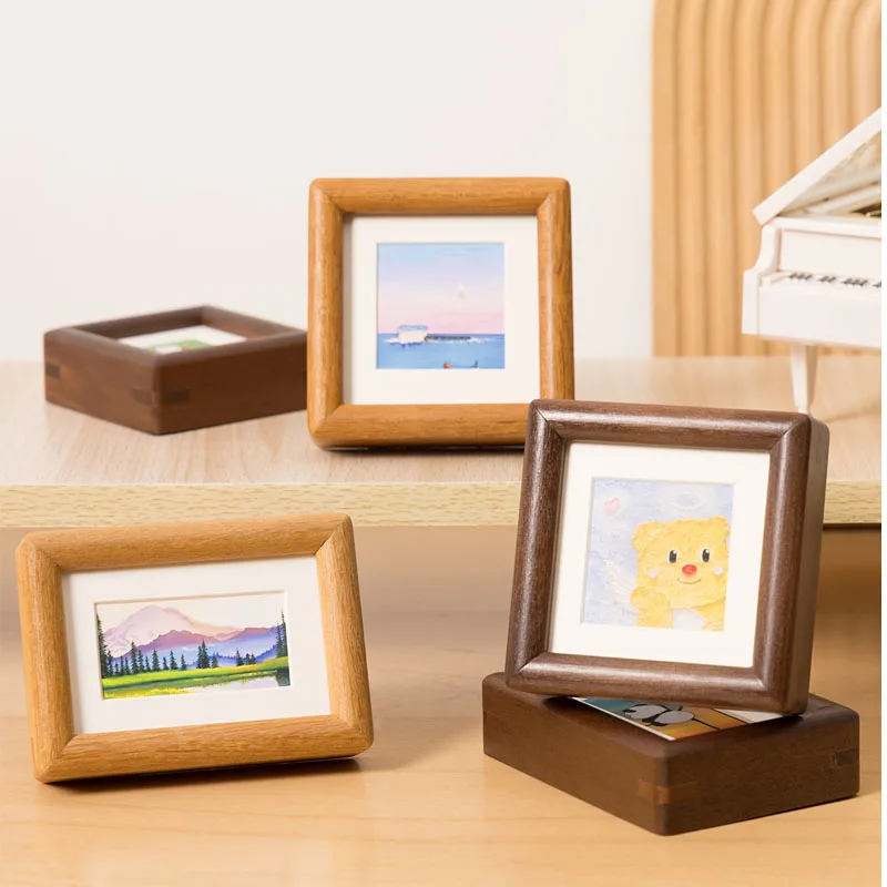 Solid Wood Photo Frame High-Quality Walnut and Teak Desk Thicken Frame Stand Picture Small Frame Home and Office Decor Gifts