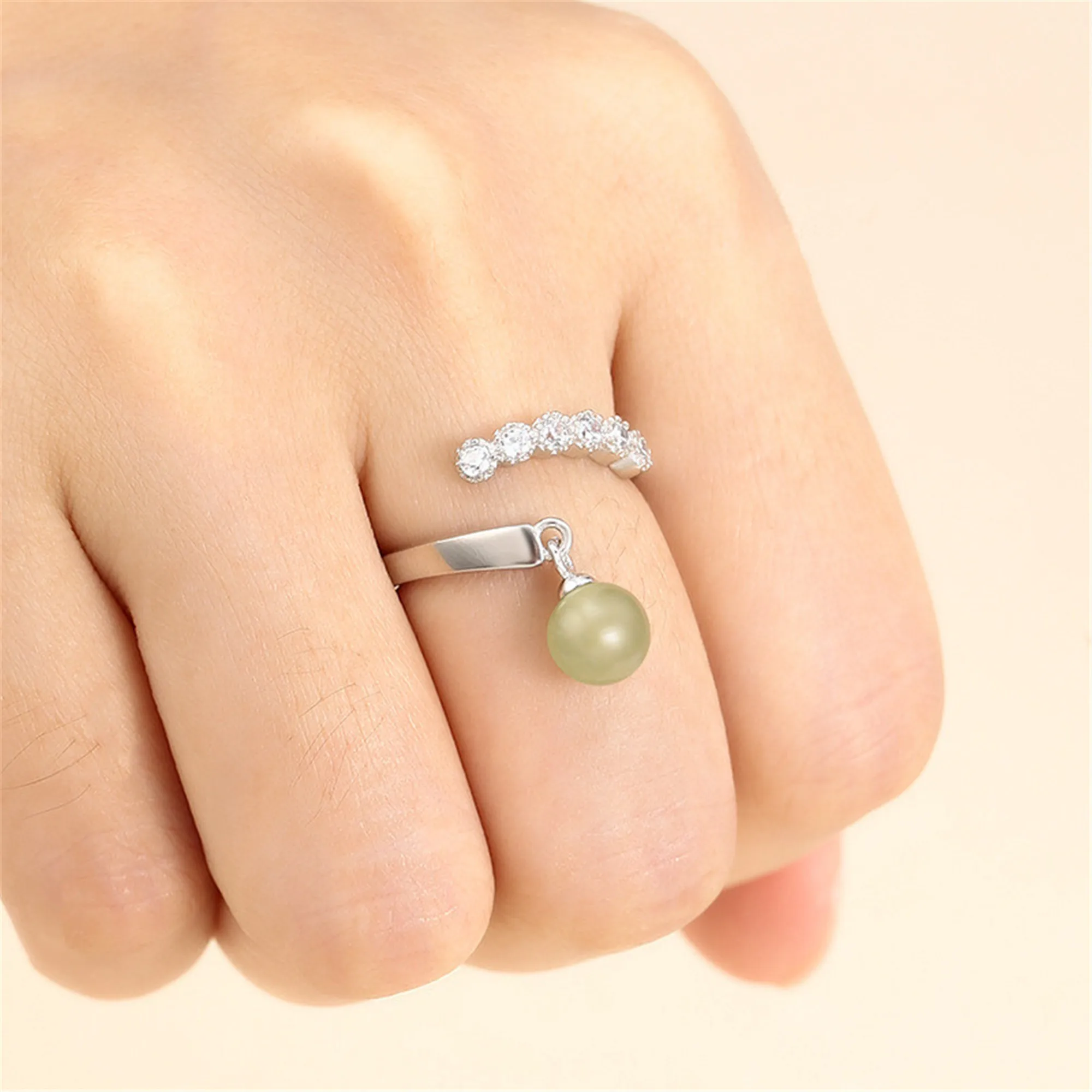 Ring Blank for 4mm-8mm Round Beads or Pearls Gold Plated 925 Silver Zircon Ring Setting Adjustable Ring Base SR0089